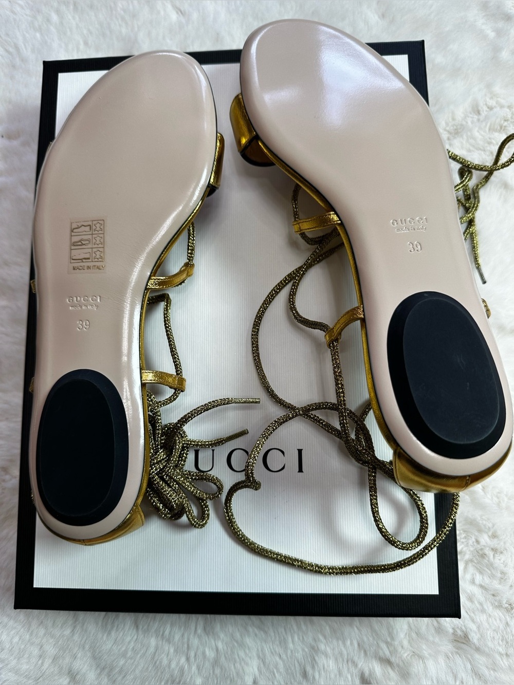 Gucci Metallic Gold Lace-Up Sandals - Picture 16 of 16